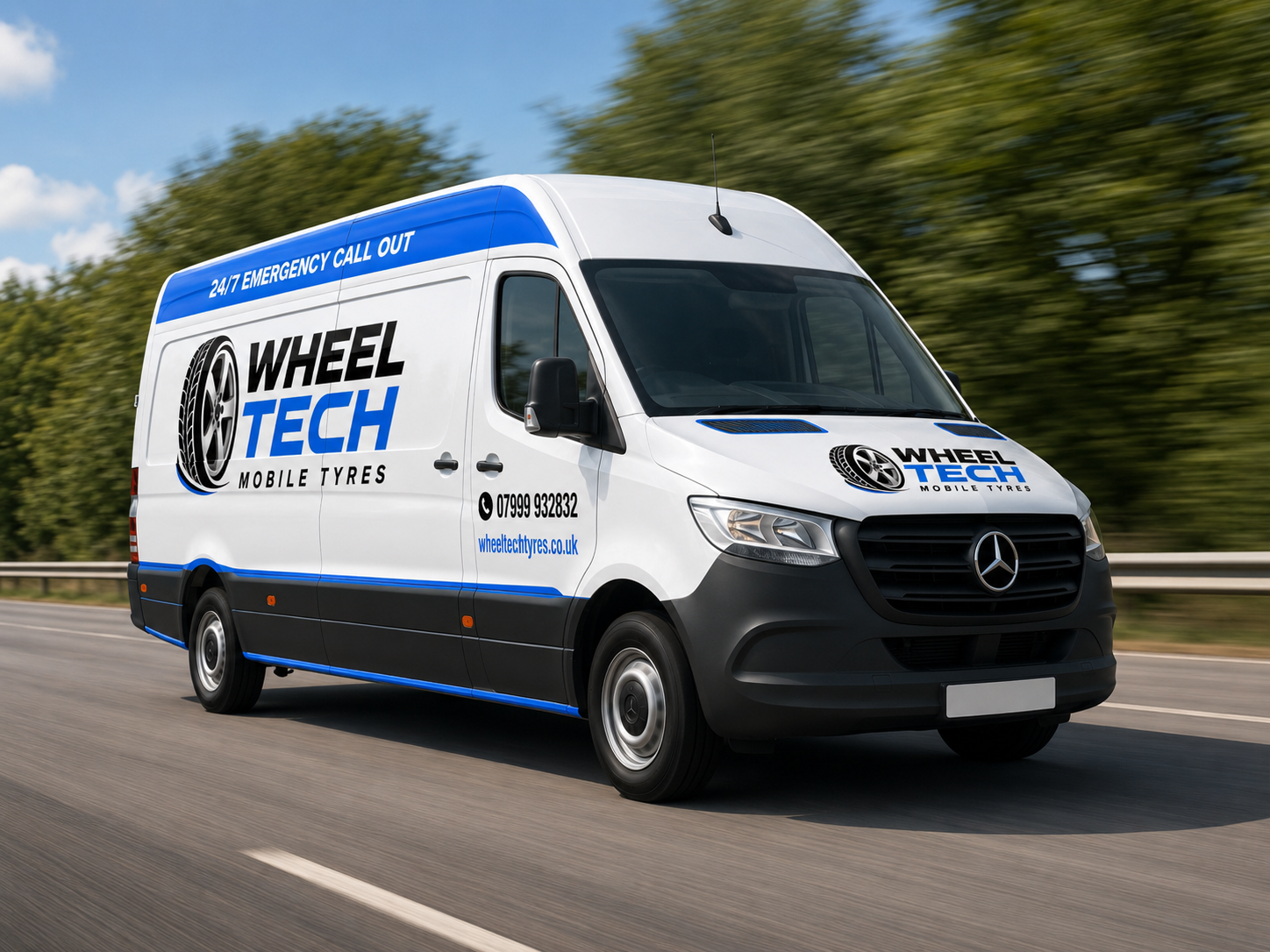 Wheel Tech mobile tyre fitting van driving on the road